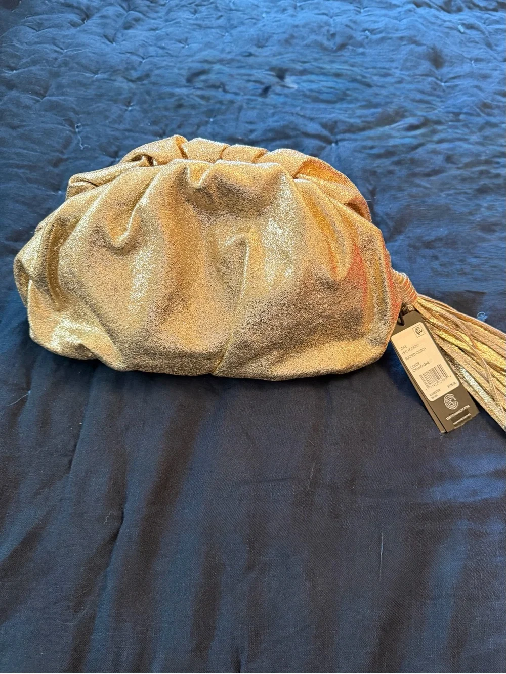 Rebecca Minkoff Metallic Gold Gathered Tassel Clutch